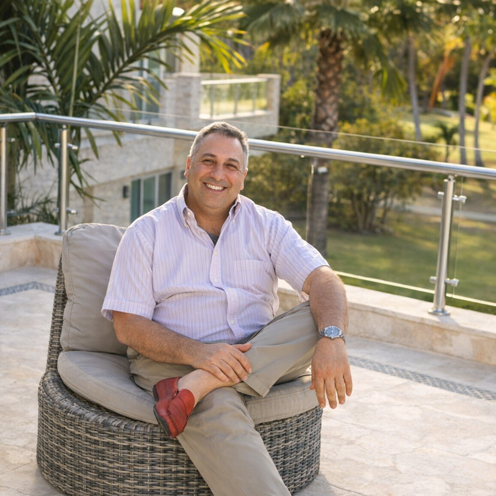 Stephen Flecker, CEO of 2NDMILLION, seated on a terrace